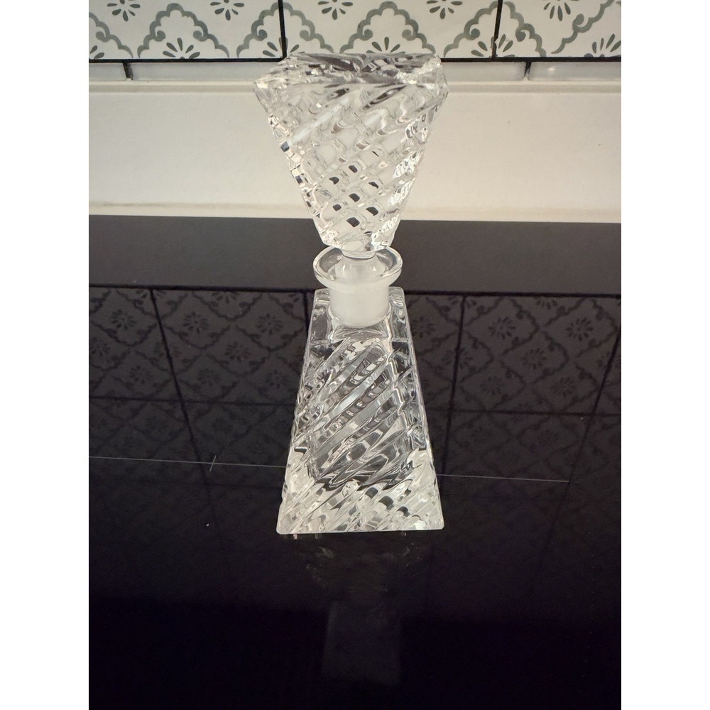 Vintage Tall Geometric Cut Crystal Perfume Bottle with Stopper